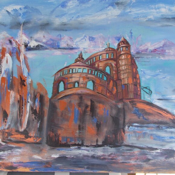 Original "Seaside Castle" acrylic 30"x24"x1.5" painting by Davila, signed - Picture 2 of 4